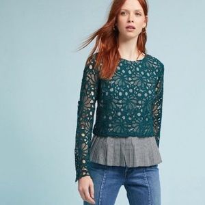 Anthropologie lace and gingham top - new wo tags